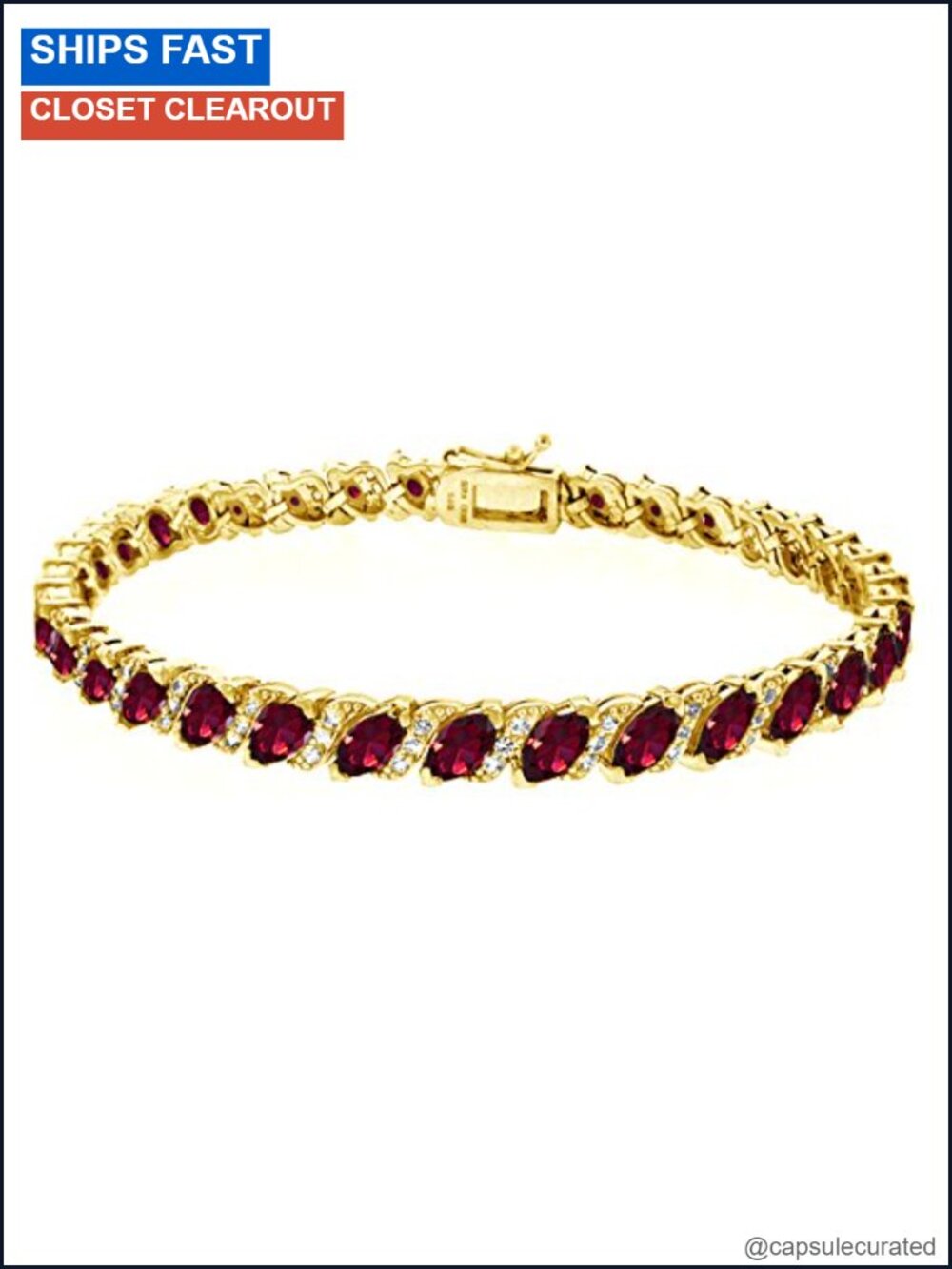 Marquise Synthetic Ruby Tennis Bracelet Gold Flash Sterling Silver Birthstone
